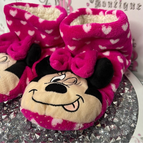 Disney slippers Minnie Mouse booties soft Sherpa fleece bow tie ribbon π cute - Picture 5 of 8